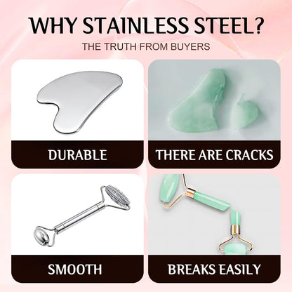 Stainless Steel Gua Sha & Face Roller for Face & Jawline Sculpting