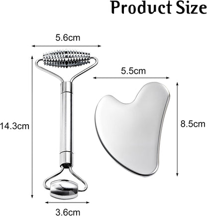 Stainless Steel Gua Sha & Face Roller for Face & Jawline Sculpting