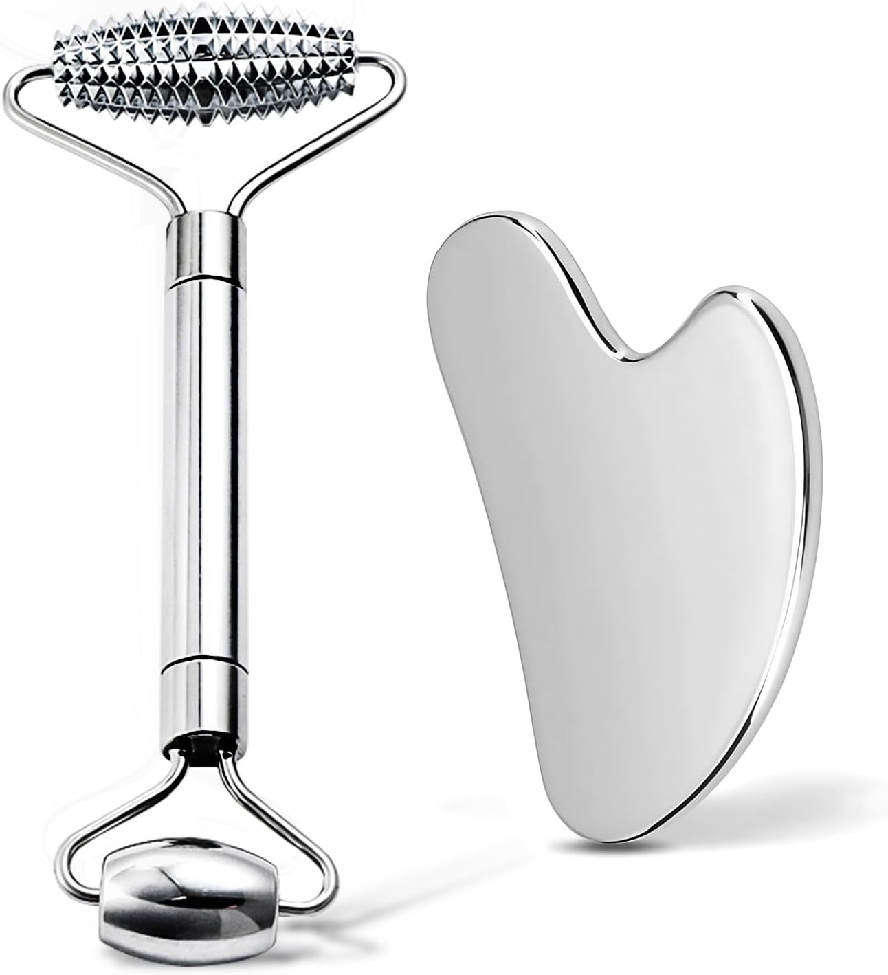 Stainless Steel Gua Sha & Face Roller for Face & Jawline Sculpting