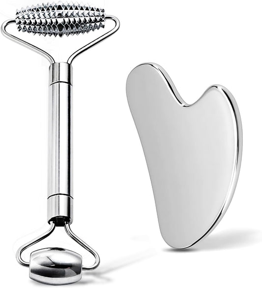 Stainless Steel Gua Sha & Face Roller for Face & Jawline Sculpting