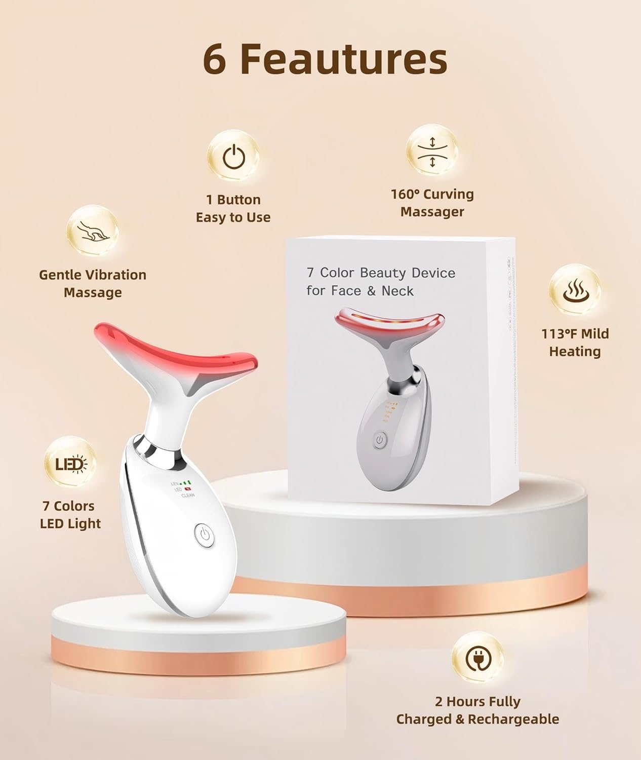 LED Lymphatic Drainage Face & Neck Massager | 7-Color Light Therapy
