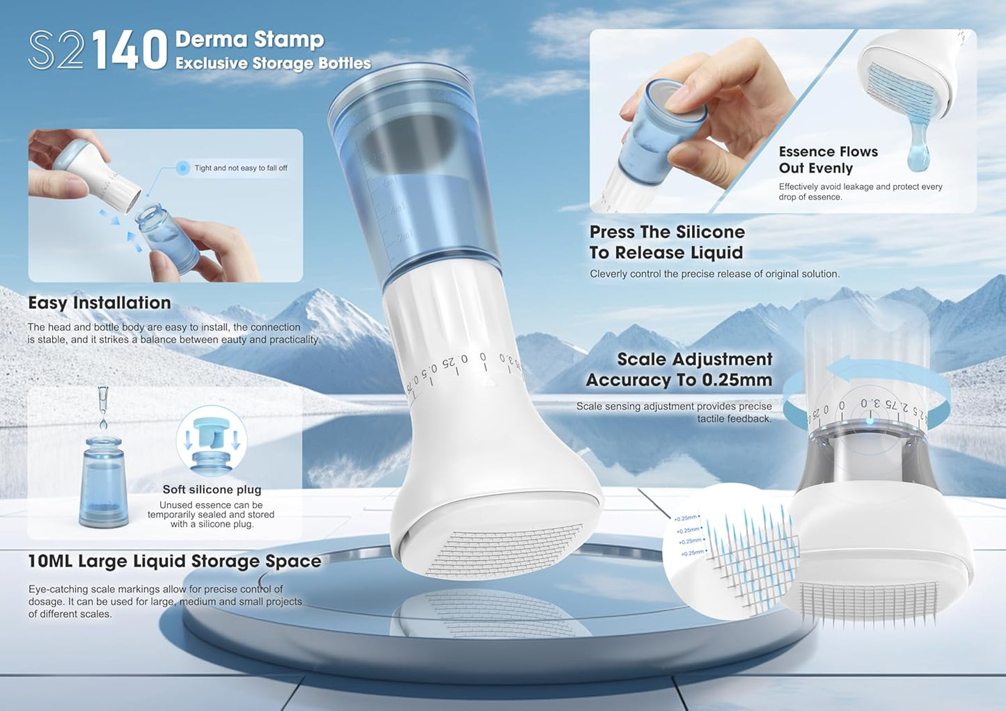 Derma Stamp Adjustable Skincare tool Micro Needling Hair Patches Tools Hydra Derma Stamp and Serum Applicator