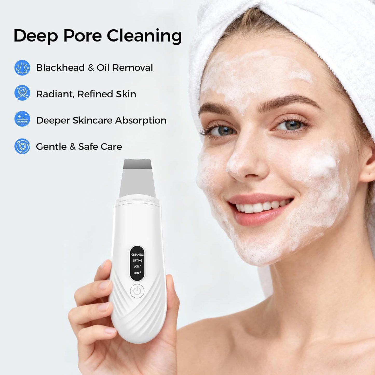 Ultrasonic Face Scrubber Spatula – Blackhead Extractor & Deep Pore Cleaner | 4 Modes Facial Tool