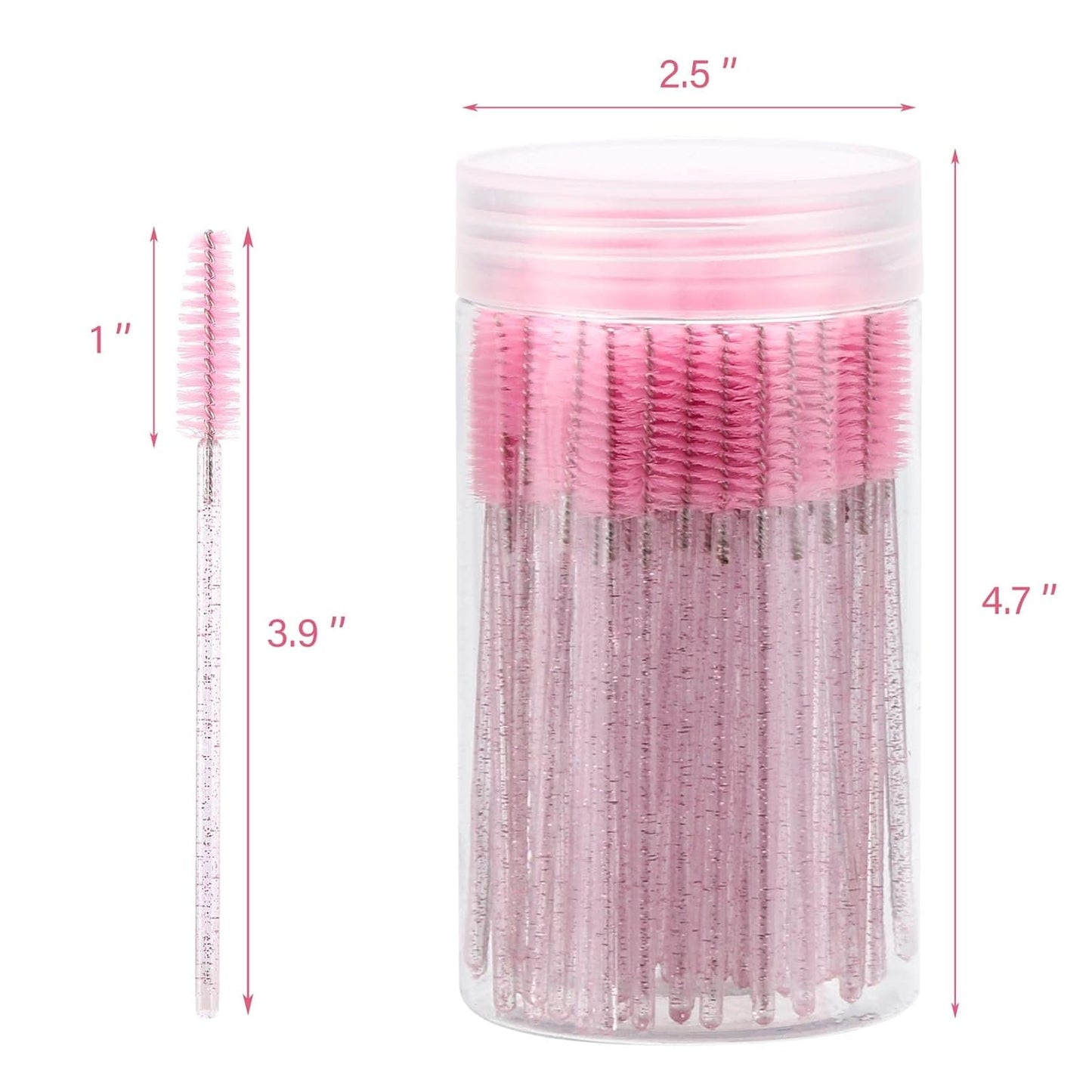 100PCS Disposable Mascara Wands – Pink Crystal Lash & Eyebrow Spoolies with Container