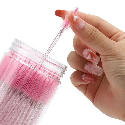 100PCS Disposable Mascara Wands – Pink Crystal Lash & Eyebrow Spoolies with Container