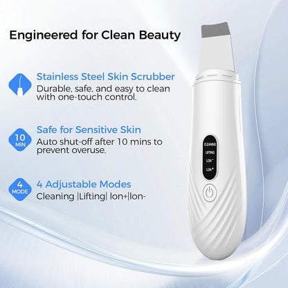 Ultrasonic Face Scrubber Spatula – Blackhead Extractor & Deep Pore Cleaner | 4 Modes Facial Tool