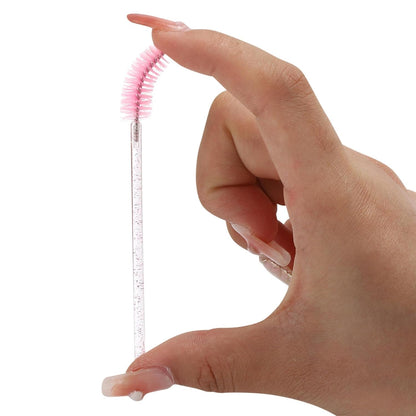 100PCS Disposable Mascara Wands – Pink Crystal Lash & Eyebrow Spoolies with Container