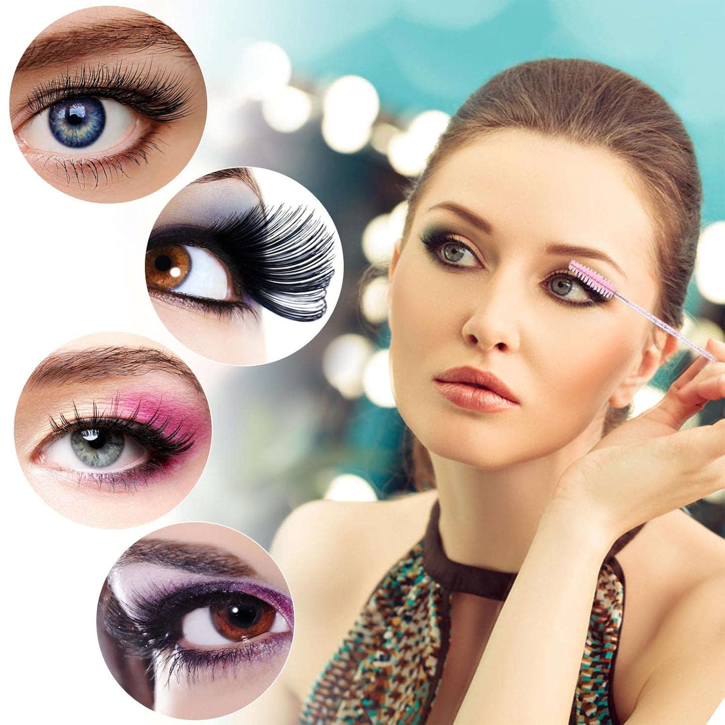 100PCS Disposable Mascara Wands – Pink Crystal Lash & Eyebrow Spoolies with Container
