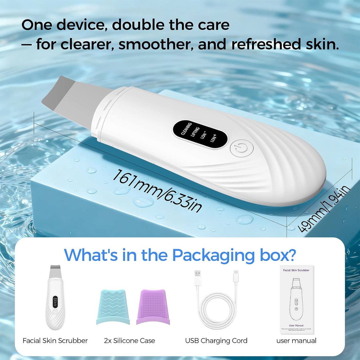 Ultrasonic Face Scrubber Spatula – Blackhead Extractor & Deep Pore Cleaner | 4 Modes Facial Tool